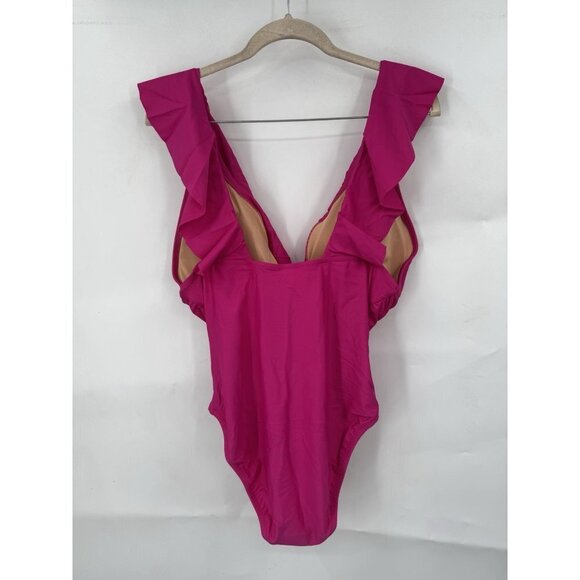 J. Crew Ruched Ruffle One Piece Swimsuit women 16 Radiant Fuchsia Resortwear NEW - Picture 3 of 6